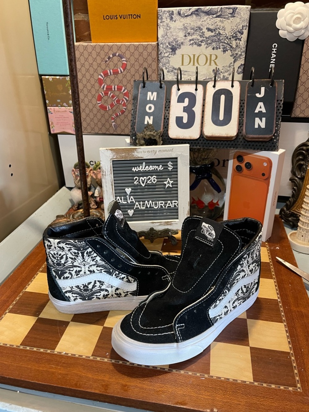 Vans "Sk8-Hi" Sneakers (Tapestry Black/Bone White) Skate Shoes